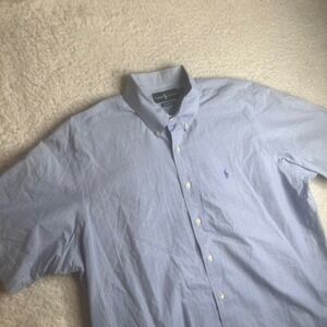 Ralph Lauren Mens XL Classic Fit Short Sleeve Button Down Shirt Blue Check Logo